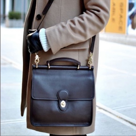 Coach Vintage Willis Unisex Leather Messenger Crossbody Shoulder Bag 9927 Black - Picture 3 of 17